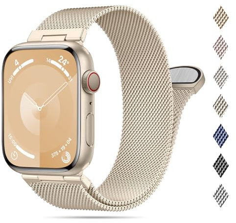 Higgs Métal Bracelet Compatible avec Bracelet Apple Watch 40/38/41mm 44/45/46mm ultra 2 49mm, Bracelet Magnétique pour iWatch Series (42mm 10) SE/2 9 8 7 6 5 4 3 2, Bracelets Metal Milanais Femme