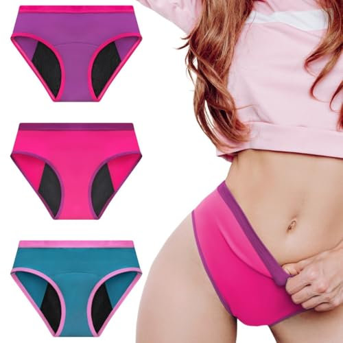 Mädchen Periodenunterwäsche aus Bambusfaser | Saugfähige Wabenstruktur, Atmungsaktiv, Antibakteriell | Umweltfreundlich und Wiederverwendbar | Für Teenager | Leichte Inkontinenz (3er Pack)