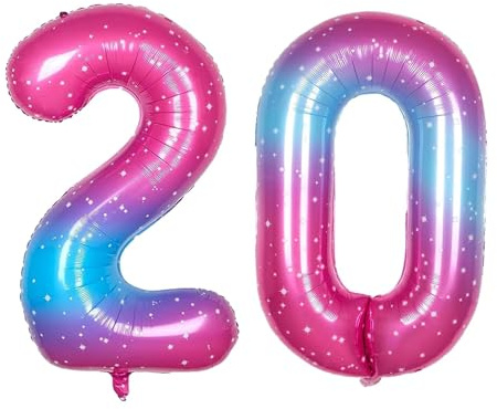 Geburtstag zahlen Luftballon 20 jahre-Pink Blau XXL Jumbo Folienballon 40 Zoll – 101 cm Luftballons 20 Geburtstag Junge Mädchen Babyparty Geburtstagsdeko Jubiläumsparty Dekoration