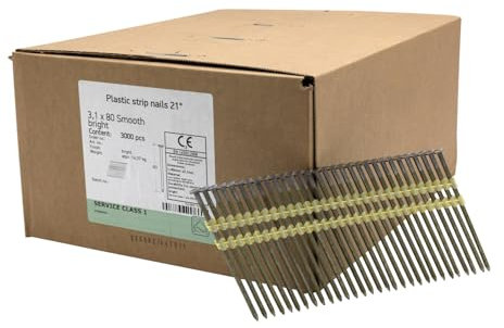 UnitSteel 21° Rundkopf Streifennägel - 3,1X80mm, 3.000 stück, Nägel für Druckluft-Nagler, Glatt/verzinkt, für fast alle Marken von Tackern