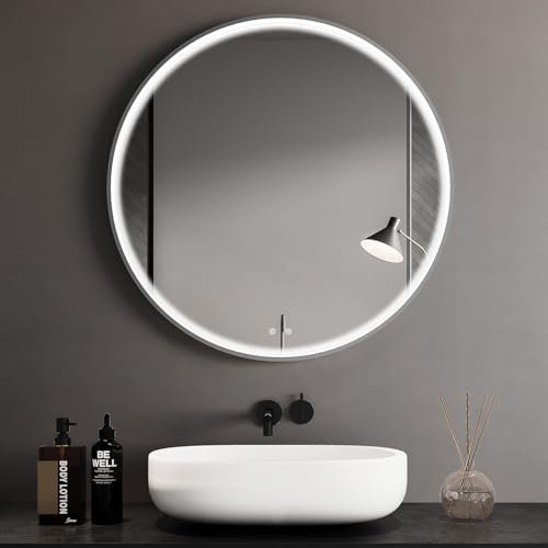Clevich Runder Badspiegel mit Beleuchtung 80 cm, 3 Lichtfarben Dimmbar LED Spiegel Bad, Stufenlos Dimmbar, Anti-Beschlag, Badezimmerspiegel Wandspiegel, Touchschalter, Memory-Funktion