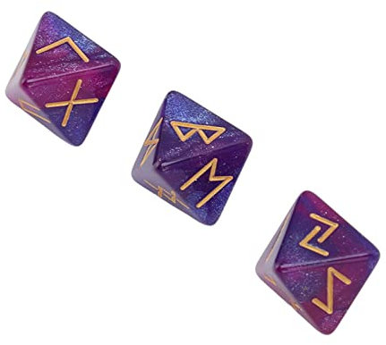 3-teiliges Runenwürfel-Set für Astrologie-Lernvorhersage mit 8-seitigem Polyedrischem Design in Lebendigen Farben – Wahrsagewürfel mit Mystischem Sternmotiv für Erwachsene