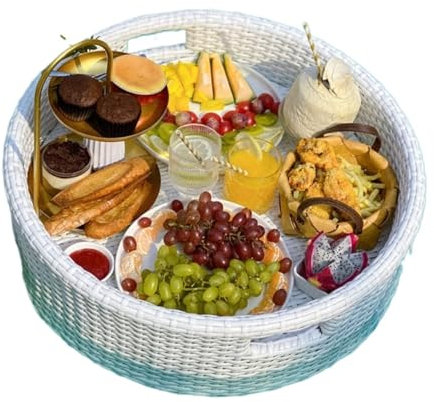 Pool Tablett Poolbar Schwimmend Rattan Gewebt Serviertablett Schwimmenden Runden Tablett Tisch Und Bar Für Pool Servieren Getränke Brunch Schwimmendes Tablett Für Pool