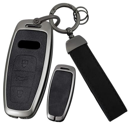 ontto Autoschlüssel Hülle Gehäuse Schlüsselhülle Schlüsselanhänger Leder Schutzhülle Passt für Audi A3 A6 A7 A8 E-Tron S6 RS6 S7 RS7 Q7 SQ7 Q8 SQ8 2019-2024 Zubehör Schlüsseletui 3 Tasten-B Schwarz