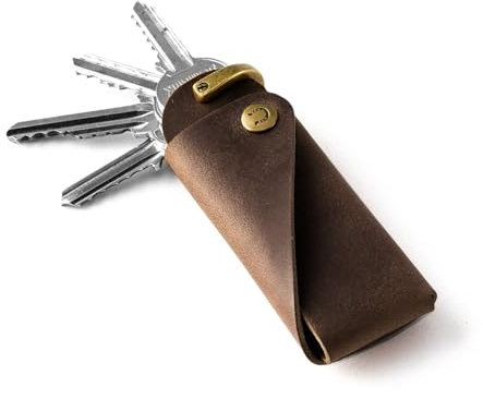 Crazy Horse Craft, Minimaler Schlüsselanhänger Leder, Schlüsselringe, Schlüsseletui, Schlüssel Organizer, Braun, Small Key Holder, Keychain, Keyring, Fob