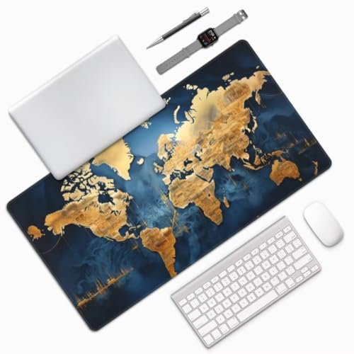 Tapis de Souris XXL 1500x600x3 mm Tapis de Souris Carte du Monde sous Main Bureau, Tapis de Souris Rétro Mouse Pad, Tapis Souris Gamer XXL, Imperméable, Base Antidérapant, pour Maison/Deco Bureau M80
