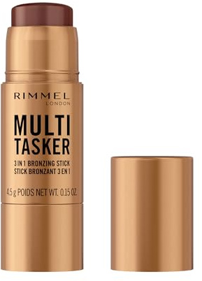 Rimmel Multi Tasker 3 in 1 Bronzing Stick, 004 Deep, Sculpted and Bronzed Glow, All-Day Wear, Sheer and Dewy Finish, Infused with Vitamin C & E, Vegan Formula, Cruelty-Free