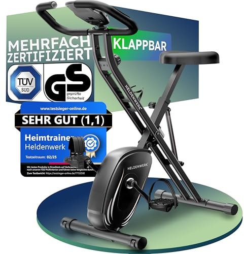 HELDENWERK Heimtrainer fahrrad Klappbar Set-extra bequem & leise- [FlexiFoam] bis 150KG Belastbar Ergometer fahrrad, Hometrainer fahrrad, Ergometer Heimtrainer Senioren, Fitnessbikes, home trainer