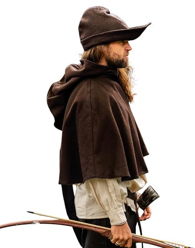 Leonardo Carbone® Herren Kopfbedeckung Robin Hood-Hut | Asymmetrischer Rand | Mittelalterlicher Stil | Karneval, Halloween, Cosplay, LARP, Hut, Mütze, Accessoire | Wolle Braun Einheitsgröße