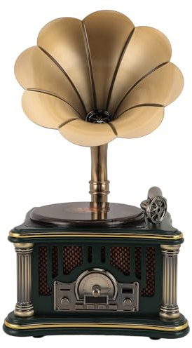 Bluetooth Phonographe Tourne-Disque, Version Portable Gramophone Vintage Rétro Style Subwoofer Haut-Parleur/Aux in,CD,FM/AM Radio, en Bois Phonographe Gramophone Platine (Green)