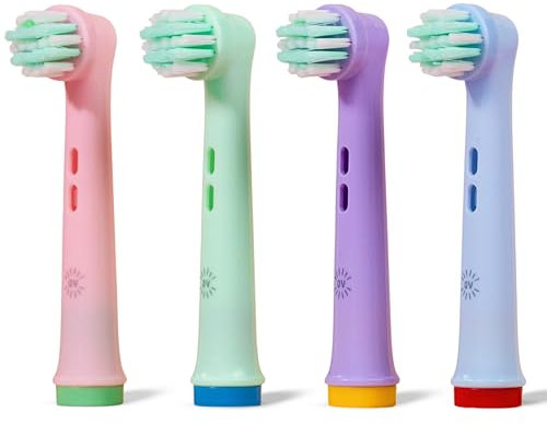 Oral-B Kompatible Aufsteckbürsten Kinder | OralVista 4er-Pack bunte elektrische Kinder Aufsteckbürste | Sanft zu empfindlichem Zahnfleisch | Lustiges Design