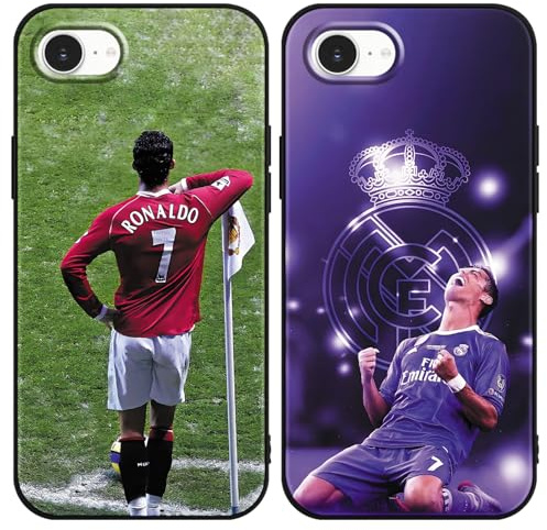 TBNMBGY 2 Stück Handyhülle für Apple iPhone 16e Hülle 6.1, Fußball Legend Player Cool Mode Sport 7 Muster Case Weich Silikon Stoßfest Cover Schutzhülle für Fans, Jungen