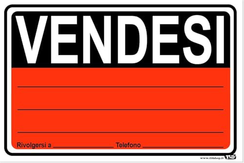 TLDSHOP® - Cartello Segnaletico - VENDESI (bicolore) - con RECAPITO e sfondo a tinta unita - 30x20cm - Pezzi 1 - Materiale: (PVC 0,8mm(FOGLIO))