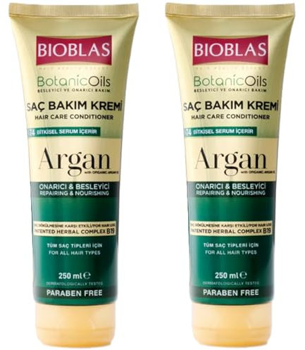 Bioblas Botanic Oils Arganöl Haarspülung, 2er Pack (2 x 250 ml) – Doppelpack Reparierender & Nährender Conditioner gegen Haarausfall, mit Kräuterkomplex B19