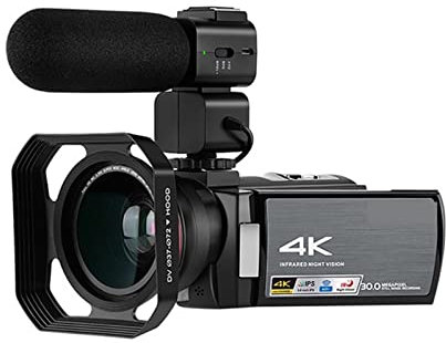 BGAZA Caméra vidéo 4K Caméscope de Vision Nocturne IR Caméras Vlog numériques Full HD Professionnel(5tons 2.5tons)