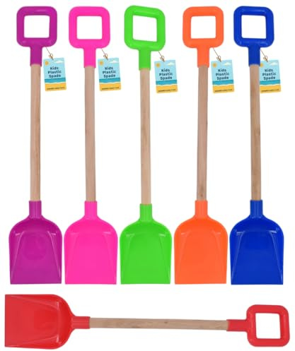 Electoys Kids Spade 50cm Plastic Shovel | Wood Shaft Beach Spades Sand Pit Accessories | Garden Digging Shovel for Children | Soil Scoop Sand Seaside Sandpit Toys for Kids | Assorted Colour | 4 Pack