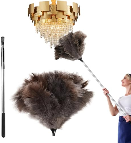 QESSUVNC Feather Duster Extendable 35-110cm Ostrich Feather Dusters For Cleaning, Long Duster For High Ceilings,Lamps, Cabinets, Furniture