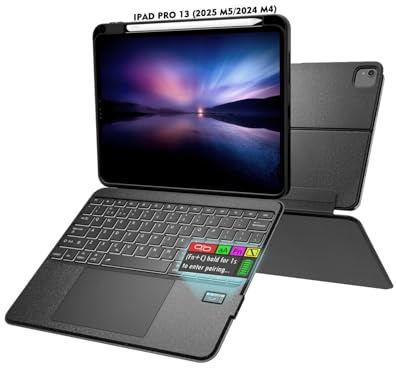 Doohoeek Keyboard Case w/LCD Screen Display for iPad Pro 13 Inch 2025(M5)/2024(M4), Backlit Bluetooth Wireless Detachable Type Folio w/Detachable Trackpad & 150° Adjustable, Black