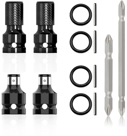 4 Stück Schlagschrauber Adapter, Hochhärte Kohlenstoffstahl Bithalter Stecknuss Adapter 1/2 auf 1/4 Schlagschrauber Zubehör für Schlagratschenschlüssel Schraubendreher Bit-Halter