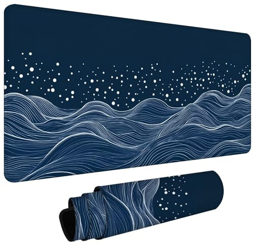 Large Mouse Pad for Desk 800x400x3mm Gaming Mouse Pad, Non-Slip Base Stitched Edges, Improved Precision Speed, Computer Mat Desk Protector Mat, Water-Resistant, Gaming Gifts Navy Blue Lines L#L1866