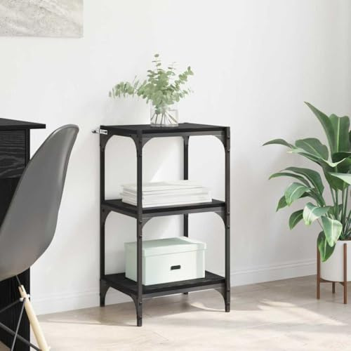 Teenpull Black Oak Book Cabinet, 40x33x70.5cm, Industrial Engineered Wood Shelving Unit with 3 Board Shelves, Durable Iron Frame, Ample Storage for Home Office, Living Room
