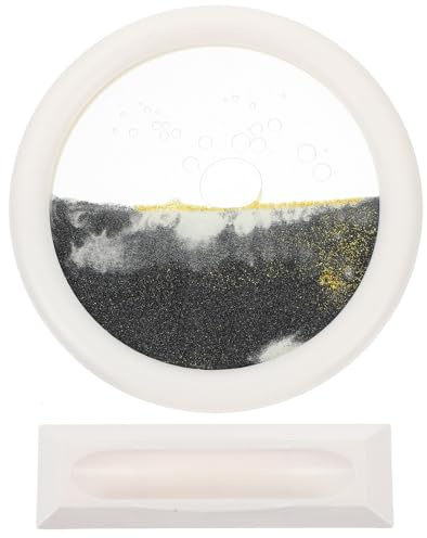 Lurrose Tableau de Sable Mouvant 3D de Sablier 13 Cm Cadre Blanc, Décoration Intérieure pour Bureau, Ornement Artistique Apaisant et Paysage de Sable Fluide