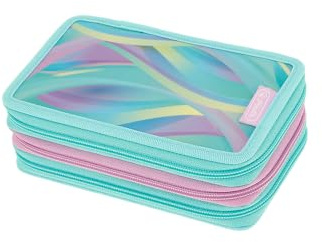 Schulmäppchen 3-Fach Herlitz Minty Love - 3 Kammern, Mit 31 Elementen, Pastell Organizer, Mint (19,3x11,5x7 cm)