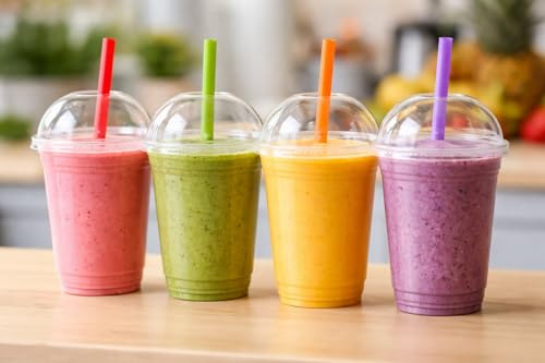 Foglish Home & Garden Clear Plastic Cups with Domed Lids, 8oz, for Smoothies, Milkshakes, Iced Coffee, Bubble Tea (20)