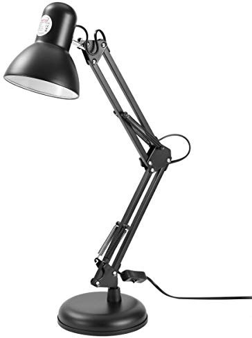 LED Desk Lamp, KATSU E27 Bulb Socket Classical Clamp on Adjustable Swing Arm Table Lamp, Flexible Desk Light for Bedside Office Table Reading Working Crafts Painting and More, Black 475197