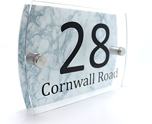 CS Printing House Number Plaque Glass Effect Acrylic Sign Door Plate Marble Wall Display 2 Part Branded Acrylic (Blue Marble)