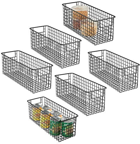 mDesign 6er-Set Allzweckkorb – hoher Aufbewahrungskorb aus Metall – kompakter Drahtkorb mit Griffen – universelle Gitterbox für Küche, Bad und andere Räume – mattschwarz