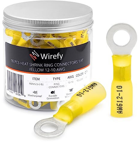 Wirefy 90 PZ Connettori Occhiello M6 - Kit Terminali Anello Termoretraibili - Capicorda Elettrici Crimpare - Giallo 4-6 mm²
