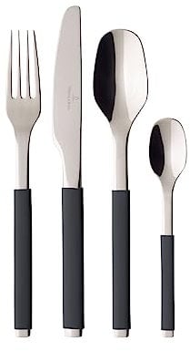 Villeroy & Boch S+ Cosy Grey Cutlery for up to 6 Persons, 24-Pieces, Stainless Steel, Handle Coated with Grey Silicone
