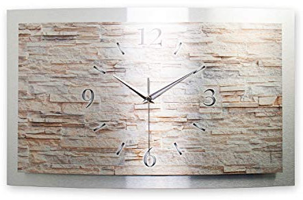 Kreative Feder 3D Designer-Wanduhr Stein in modernem Metallic-Design; leise Funkuhr mit glänzendem Motiv wahlweise in Zwei Größen (Stein, 80x40cm; leises Funkuhrwerk)