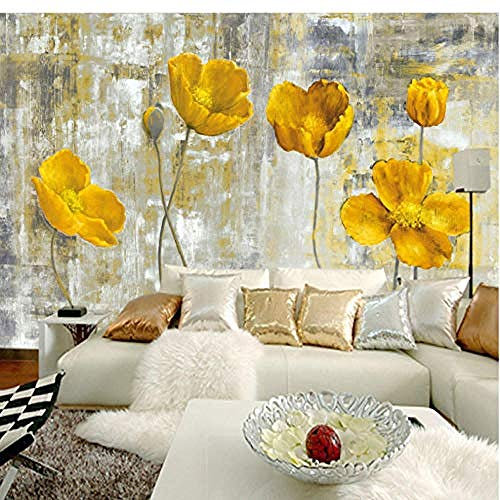 Europäische Art Vintage gelbe Blume Hintergrund Wand 3D Wandtapete Hotel Galerie Esszimmer Kunst Tapete 3D Wanddekoration fototapete 3D Tapete effekt Vlies wandbild Schlafzimmer-350cm×256cm
