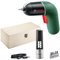 Bosch Akkuschrauber IXO Vino Set (6. Generation, grün, mit IXO Korkenzieheraufsatz, über Micro-USB-Kabel aufladbar, variable Drehzahlsteuerung, in hochwertigem Holzkasten)