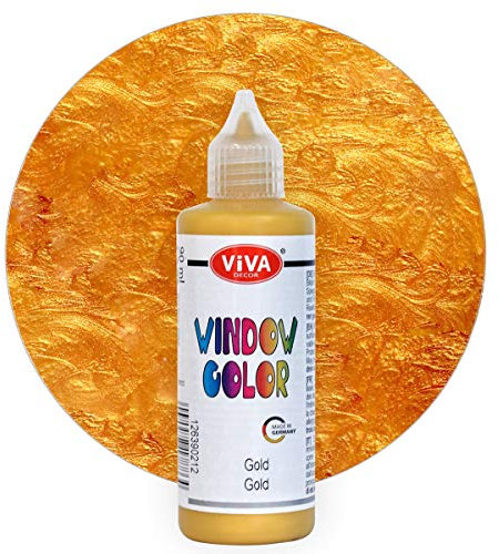 Viva Decor Window Color (Gold, 90 ml) Fenstermalfarben für wieder abziehbare Bilder und Sticker für Deko, Spiegel, Fliesen, Vasen und Fenster - Made in Germany