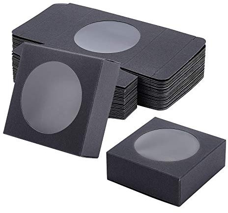 BENECREAT 24PCS Scatole di Carta Kraft Confezione con Finestra Trasparente (8x8x3cm) Scatole Regalo Nere per Biscotti da Forno Torta Caramelle Bomboniere per Feste Nuziali