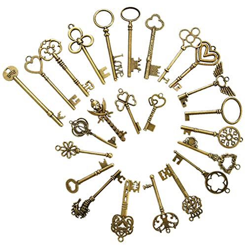 FOCCTS 24 Stück Vintage Bronze Skelettschlüssel, Antike Skeleton Keys Charms DIY Kits, Deko rustikalen Schlüsselanhänger für Handgemachte Accessoires Halskette Anhänger Schmuck Machen