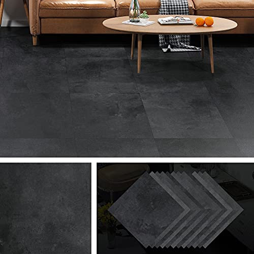 Livelynine 16 Fliesen PVC Bodenbelag Fliesenoptik Küche Wasserdicht Bodenbelag Bad Bodenfliesen Selbstklebend 30x30 Vinylboden Selbstklebend Anthrazit Dunkelgrau PVC Boden für Badezimmer Wohnung Räume