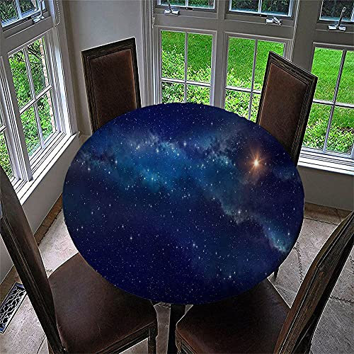FANSU Runde Tischdecke Wasserabweisende, 3D Erde Universum Drucken Abwaschbar Gartentischdecke rutschfest Abwischbare Desktop Dekorative Tuch Hotel Bankett Party (Blaue Sterne,Durchmesser 130cm)
