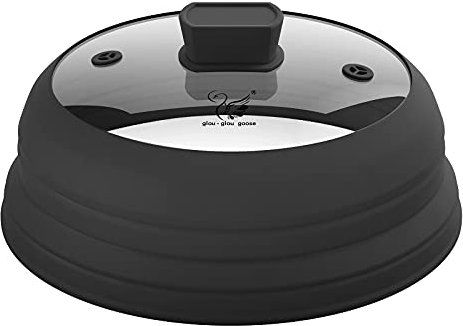 Microwave Glass Splashproof Lid with Collapsible Silicone Lid for Food Lid Black 10.5