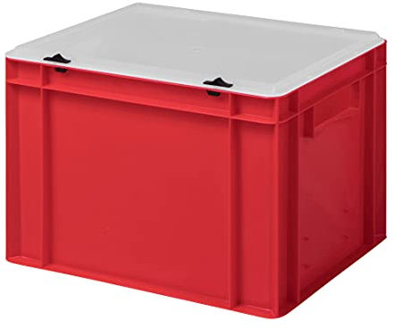 1a-TopStore Design Eurobox Stapelbox Lagerbehälter Kunststoffbox in 5 Farben und 16 Größen mit transparentem Deckel (matt) (rot, 40x30x28 cm)