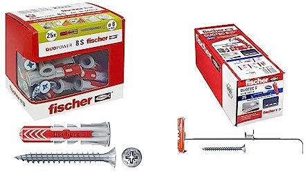 Fischer 25 Tasselli Per Cartongesso Duotec 10 S Con Vite, Fissaggio Ad Ancora Per Carichi Elevati Su Pannelli E Lastre, Foro 10 Mm & 25 Tasselli Duopower Con Vite, 8 X 40 Mm, Per Muro Pieno