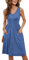 Molerani Summer Dress for Women - UK Sleeveless Ladies V Neck Beach Swing Button Midi Sundress with Pockets - Beja Blue 12-14 M