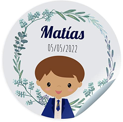 24 Etiquetas adhesivas comunión. Pegatinas personalizadas con nombre y fecha para los regalos de tus invitados. Stickers adhesivos personalizados (45 mm)