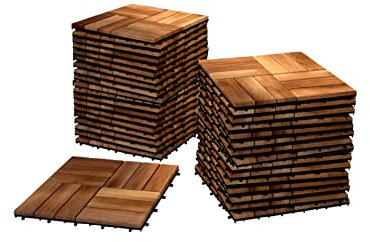 SAM Holzfliese 02, Akazienholz massiv + geölt, 44 Fliesen für 4m², 30x30 cm, Bodenbelag mit Drainage, Balkonfliesen/Terrassenfliesen/Klickfliesen