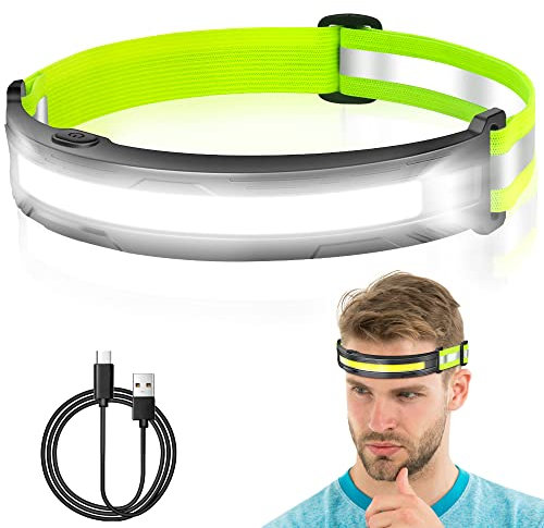 Lampada Frontale LED Ricaricabile Torcia Frontale 400 Lumen 4 Modalità 230° Illuminazione Lampada da Testa IPX4 Impermeabile Luce Frontale per Campeggio, Corsa, Jogging, Pesca con Bande Riflettente