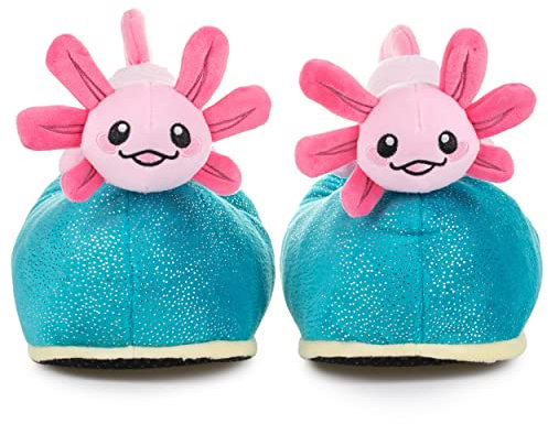 corimori Witizige Plüsch-Hausschuhe Axolotl Beeps für Kinder und Erwachsene | Blau Pink, EU Einheitsgr. 25-33,5 | Pantoffeln Slipper Schuhe