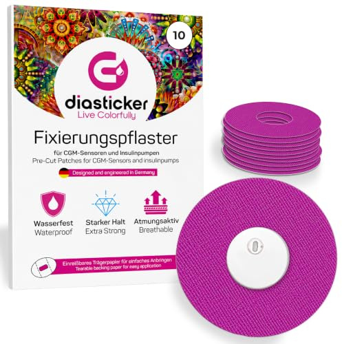Diasticker | Freestyle Libre 3/3 Plus Fixierpflaster (10 Stück, Lila) – Extra starker Halt, wasserfest & hypoallergen, Ringpflaster zur Sensor-Fixierung